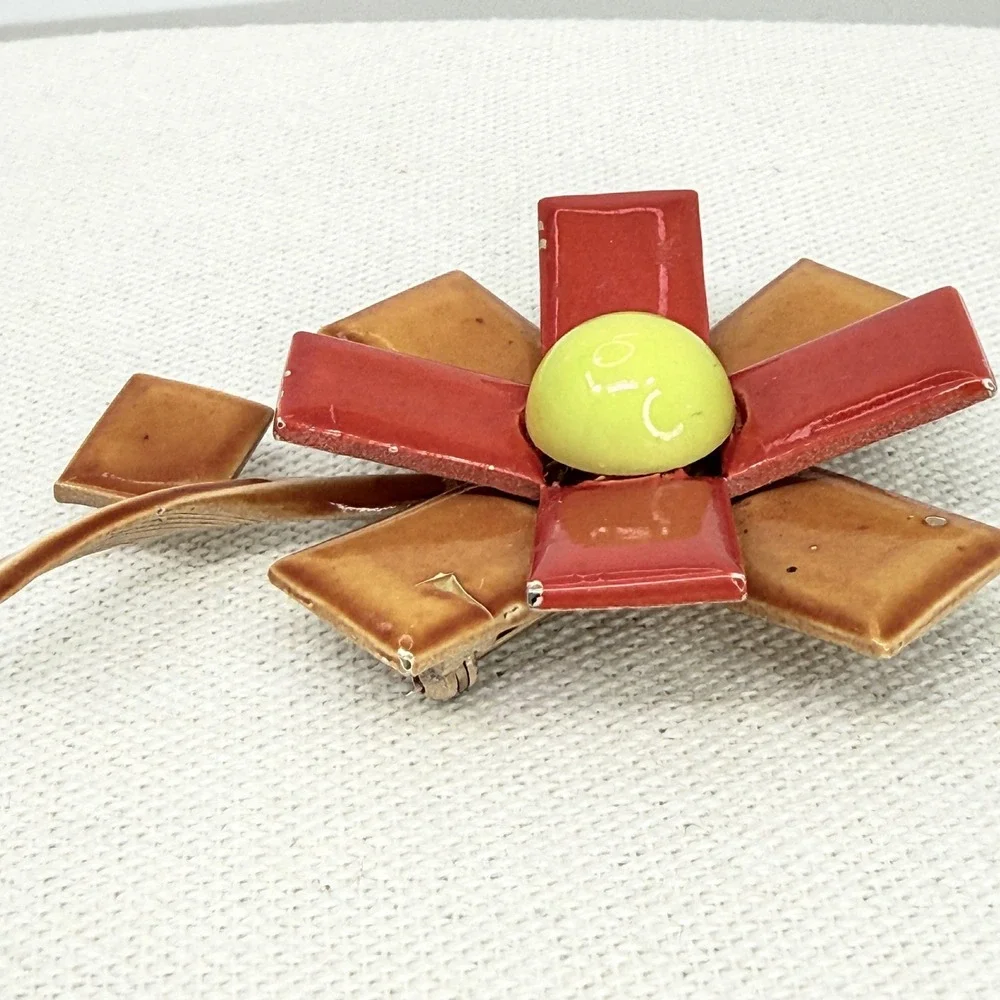Vintage Arthur Pepper Enamel‎ Flower Brooch MCM Geometric Mod Pop Art